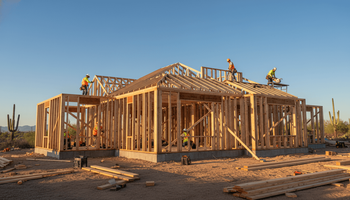 Residential home framing construction in Arizona with workers